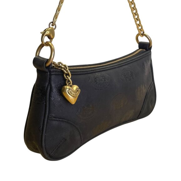 Juicy Couture Black Embossed Leather With Gold Chain Strap & Heart Charm Clutch - Picture 4 of 11